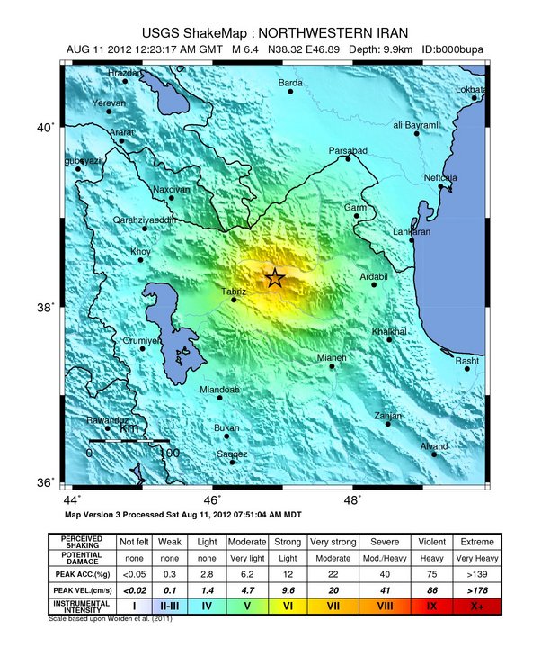 نقشه شدت زلزله اهر-ورزقان-تبریز